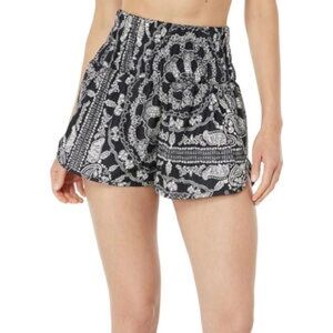 High Waist Black Shorts with Paisley Print